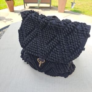 Panache Apparel Black Textured Chunky Knit Textile Backpack